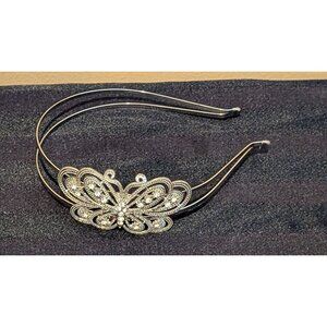 Rhinestone Butterfly Silver Tone Double Headband Hair Accessory